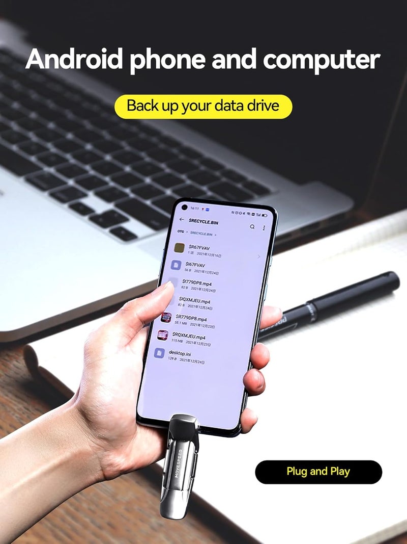 MOVESPEED 128GB Solid State Flash Drive 400MB/s High Speed Type C + USB 3.2 Drive Dual Port, Thumb Drive Compatible with iPhone 15, 16,17 Series/Android Phone/MacBook/Audio/Smart TV(1 Pack) - Image 3